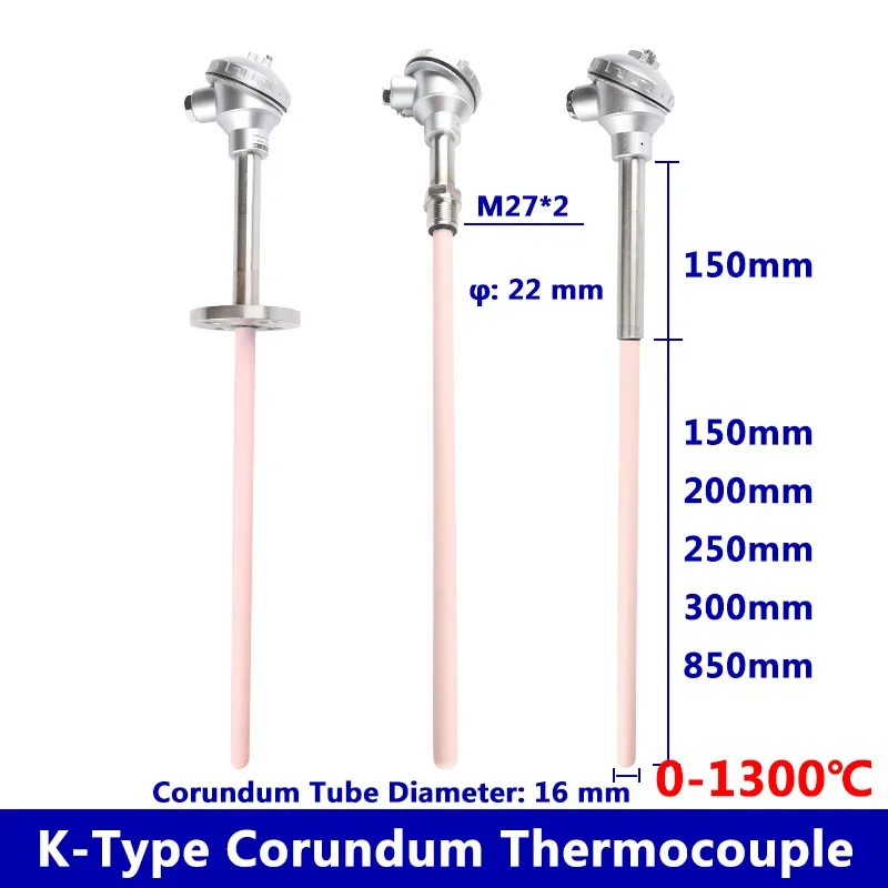 Thermocouple Temperature Sensor K-Type WRN-122/WRN-132 300-500mm Corundum Ceramic Tube SUS304 1300℃ for High Temperature Furnace