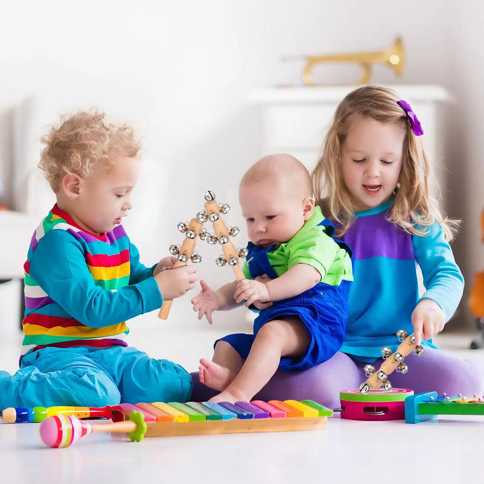 

Набор из 10 деревянных погремушек-колокольчиков для развития мелкой моторики и аудиторных навыков у младенцев, маленький размер, легко держать, подарок для новорожденных