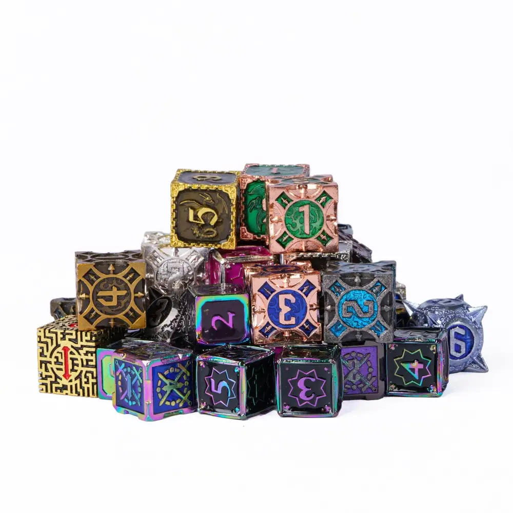 7Pcs/Set Bulk Metal Solid Dice DND Random Color D4 D6 D8 D10 D% D12 D20 Polyhedral Dice for D&D Pathfinder RPG Board Games