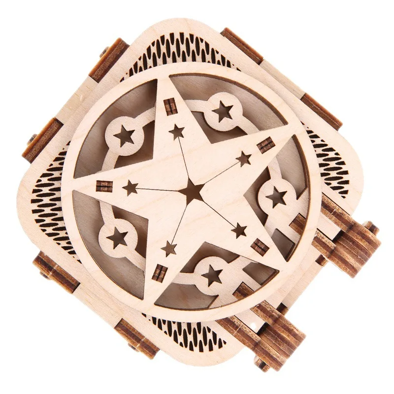Diy Wooden Assembly Music Box, Star Music Box, Solid Wood Decorative Puzzle, Festival And Birthday Gift Box