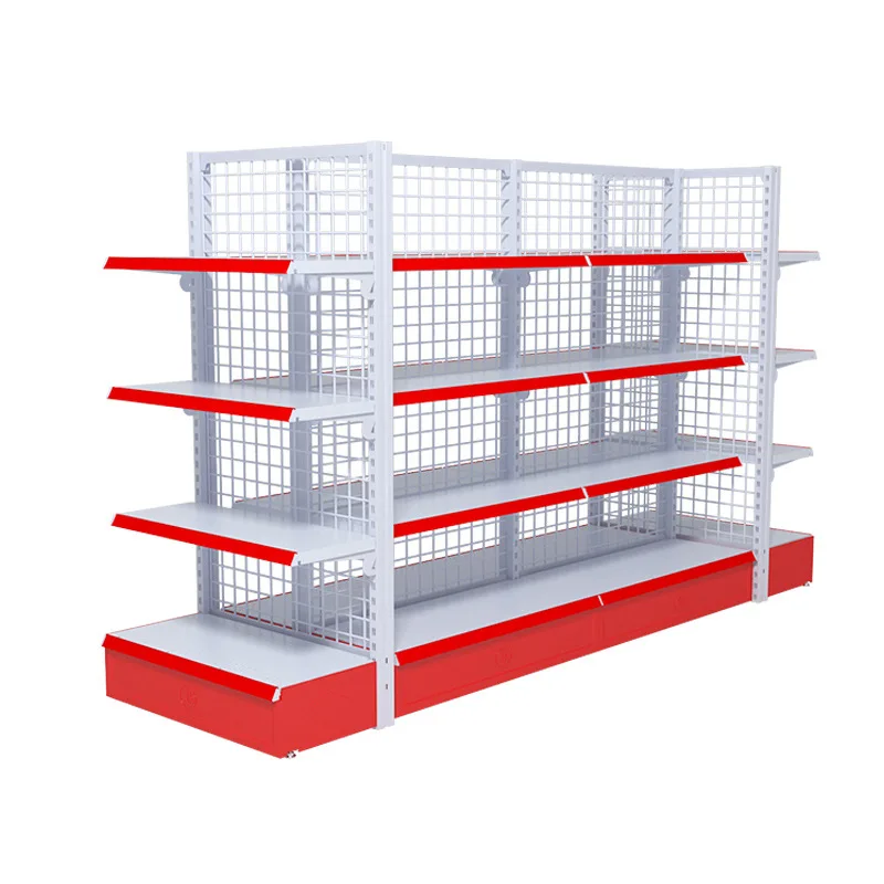 Metal Single-Sided Supermarket Equipment Shelves With Label Holder Heavy Duty Retail Durable Customized Store Rack