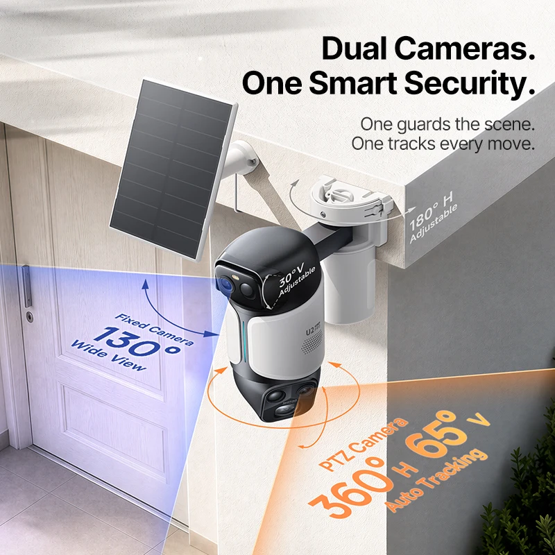 Baseus Security U2 Pro Outdoor 3K+3K Dual Camera Solar Security Camera Wirelss Camera Continuous Power 130°FOV IP65 Wifi Camera