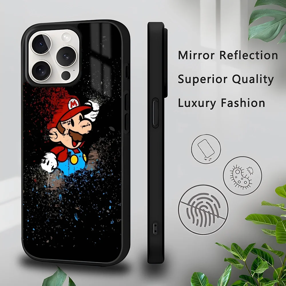 S-Super M-Mario B-Bros Game Cartoon Animation Phone Case Strong Magnetic For IPhone 16 15 14 13 Pro Max 11 12 Mini Alex Mirror