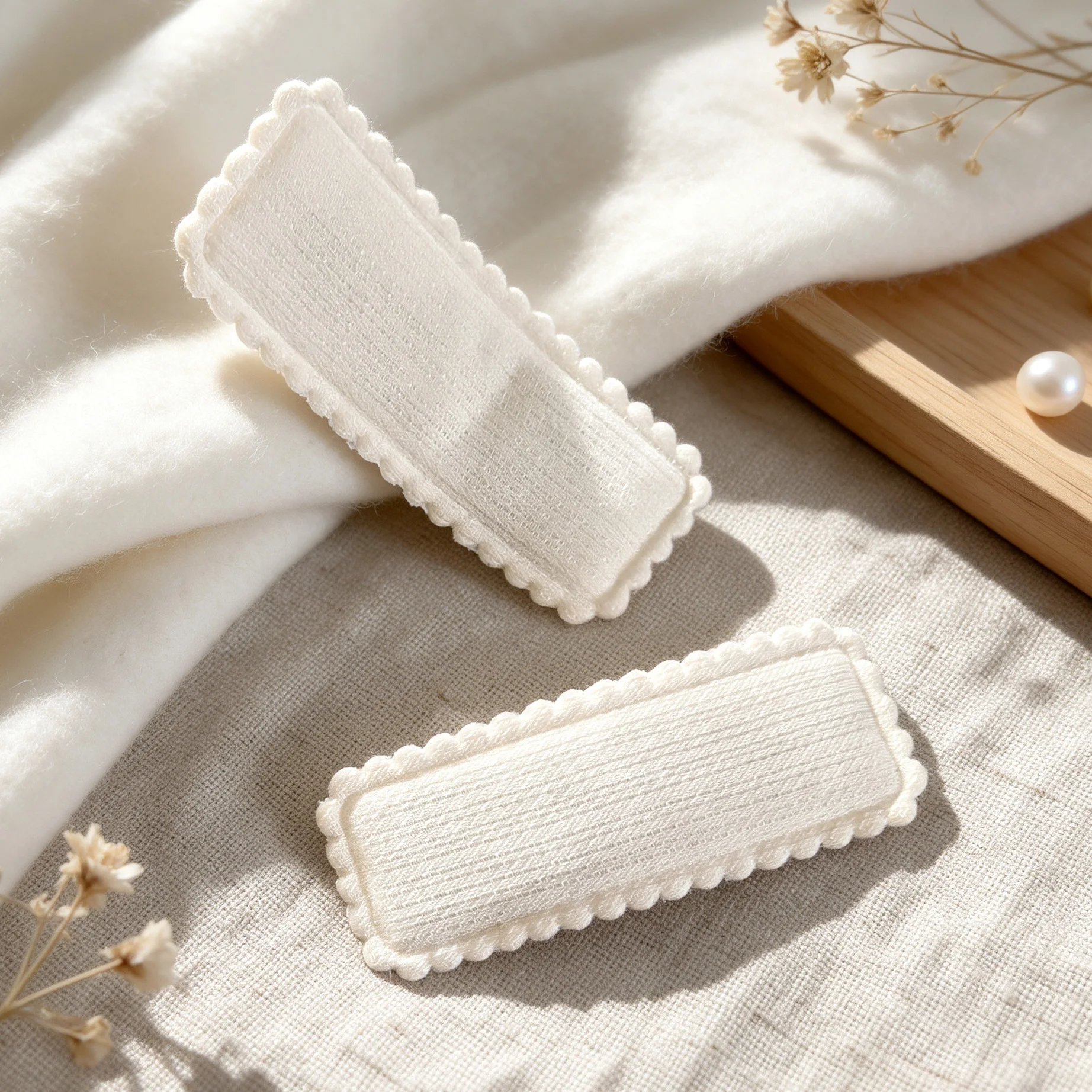 2Pcs Set Cream Knit Fabric Hair Clips for Women Girls Cute Simple Handmade Cotton Barrettes Korean Bobby Hair Pin Accessories