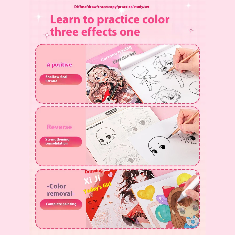 Imagem -04 - Art Cartoon Coloring Book para Adultos e Crianças Graffiti Picture Drawing Book Comic Copy Practice Line Painting Book 12 Series