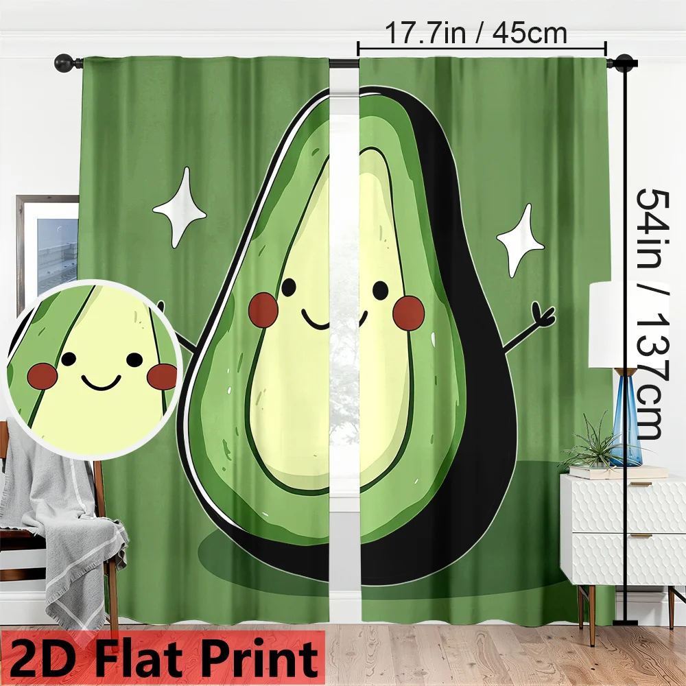Cute Cartoon Avocado Print Window Curtains for Bedroom Kitchen Blackout Thermal Insulated Drapes for Privacy & Fresh Home Decor