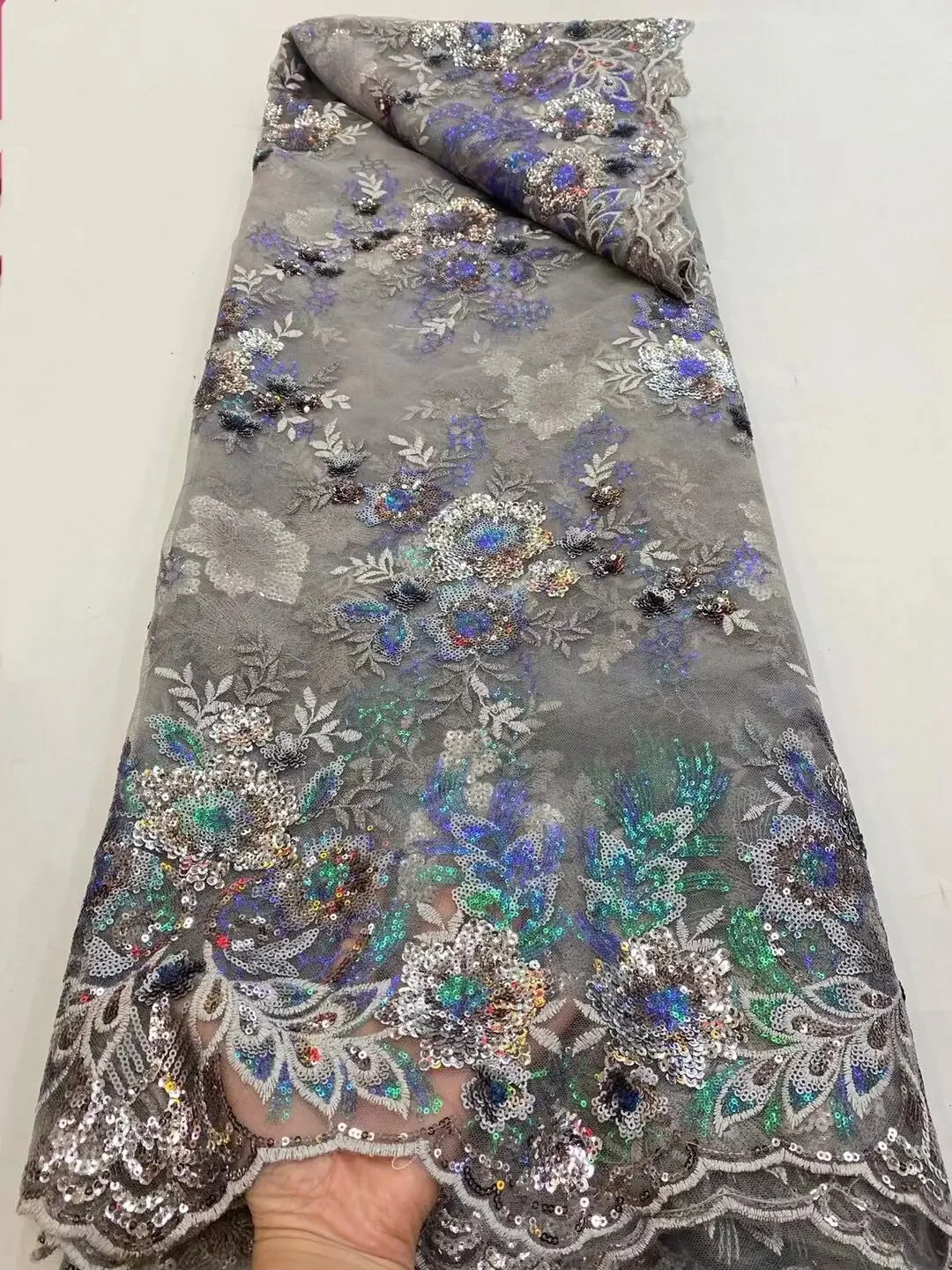 

Nigerian Net Mesh Tulle Lace Top Selling Sequins Lace Fabrics Nigerian Lace Fabrics for Dress