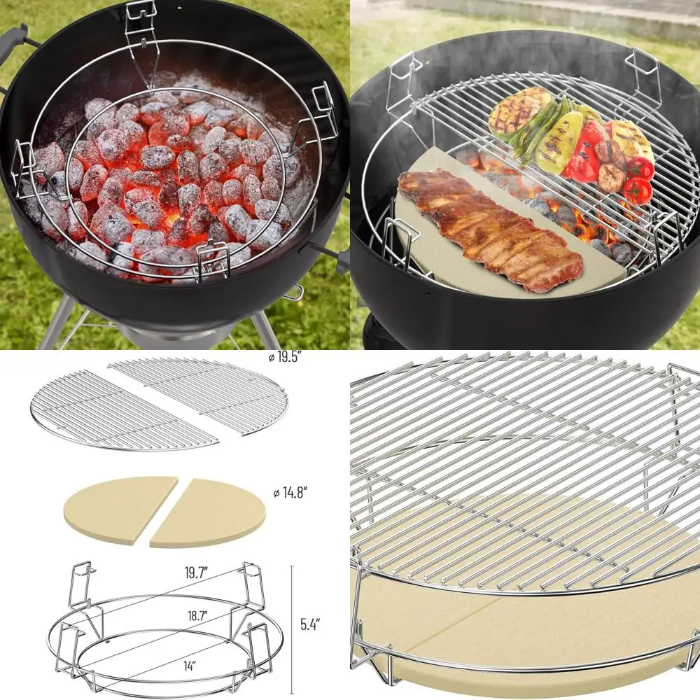 

Multi-Level Stainless Steel Cooking Grate Kit with Ceramic Deflectors for 22 Kettle Grills
