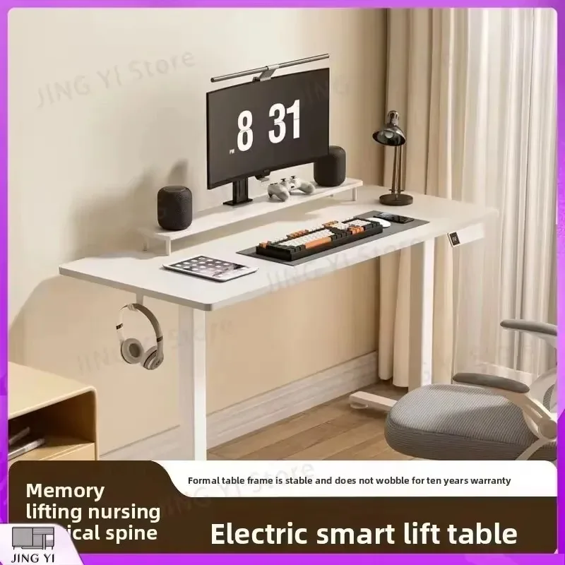 Electric Height Adjustable Standing Desk Solid Wood Smart Workstation for Home Office Bedroom Study Gaming Setup Ergonomic