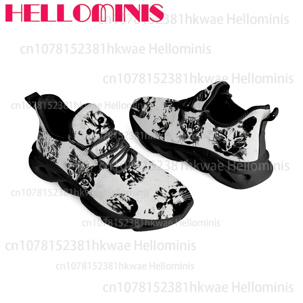 Cat Men Women Sneakers Easy To Wear Black and White Pattern Cool Personalized Design Wear-resistant Adult Durable Hiking Boots