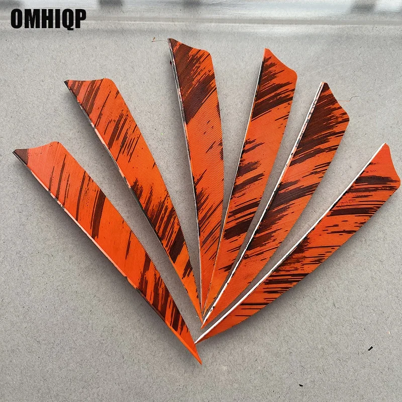 50Pcs 4Inch Right/Left Wing Shield Orange Ink Design Pattern Turkey Feather Arrow Archery Hunting Fletching for DIY
