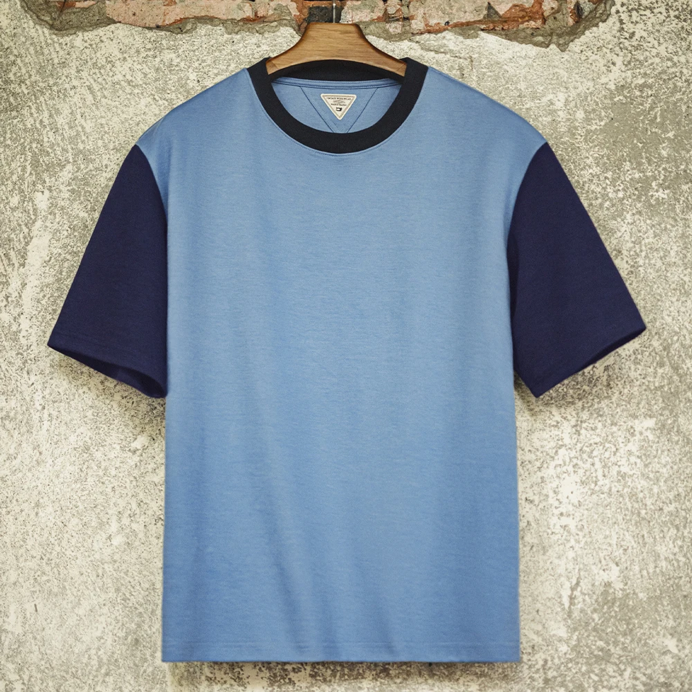

Maden Vintage Loose Fit Color-Block Short Sleeve T-Shirt Men's Summer Ribbed Crew Neck Tee Casual Street Tops for Daily Outfits
