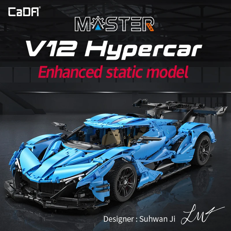 Cada 3865PCS 1:8 City Blue Racing Car V12 Hypercar Model Building Blocks Famous Supercar Sports Vehicle Bricks Toys Gifts