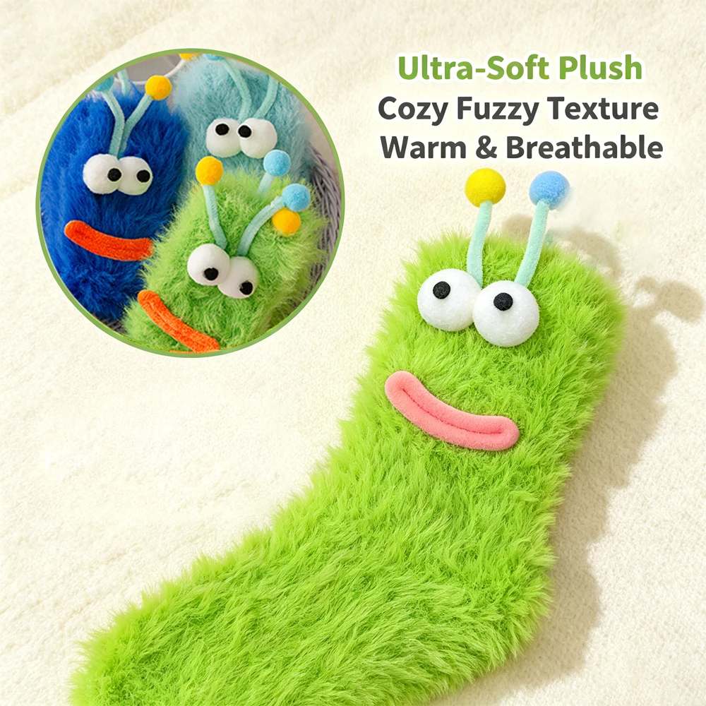 Funny Monster Socks Women Autumn Winter Coral Fleece Floor Socks Couple Sleep Fuzzy Socks Christmas Stockings Men Women as Gifts