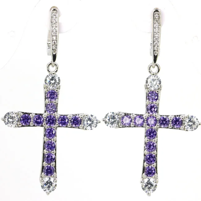 

53x27mm Long 10.3g Red Blood Ruby Purple Spinel Kunzite White Sapphire Peridot Woman's Party 925 Solid Sterling Silver Earrings