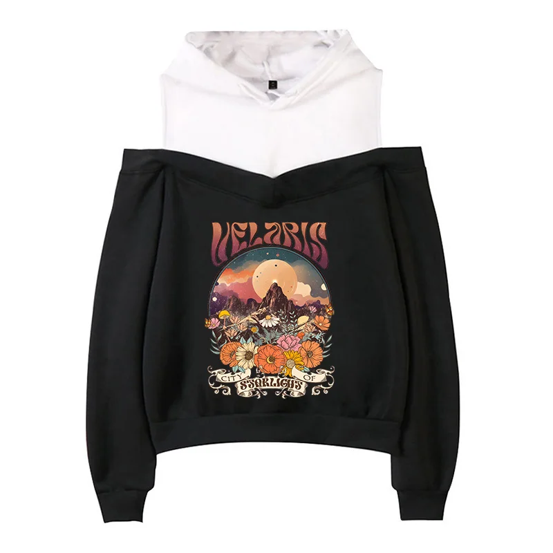 Women Aesthetic Gothic Off Shoulder Hoodies Acotar Velaris Punk Y2k Sweatshirts Graphic Manga Hooded Streetwaer Clothes Female