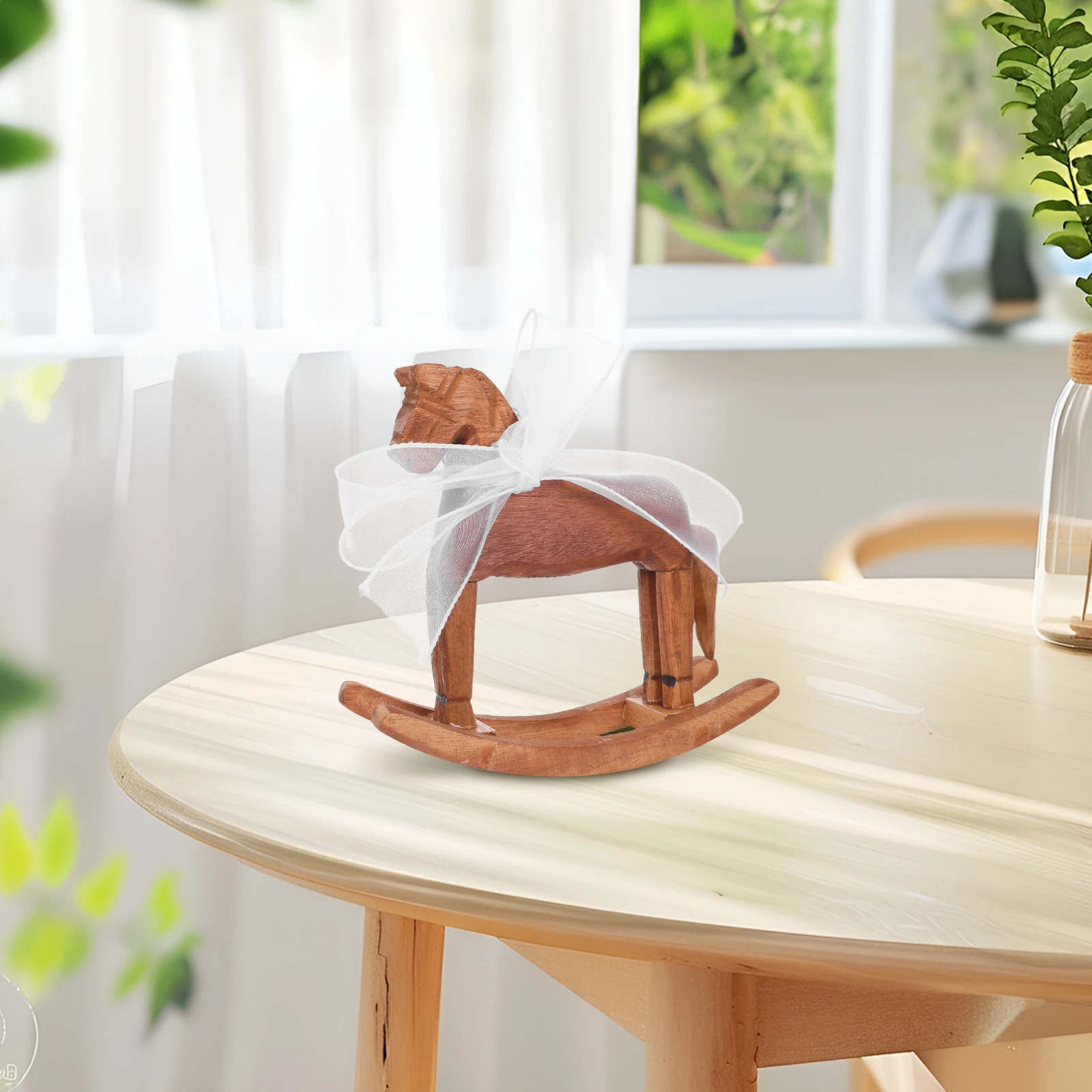 

Vintage Rocking Statue Wooden Animal Home Office Desk Ornament Rustic Small Horse Christmas Gift For Kids Playroom Living Room