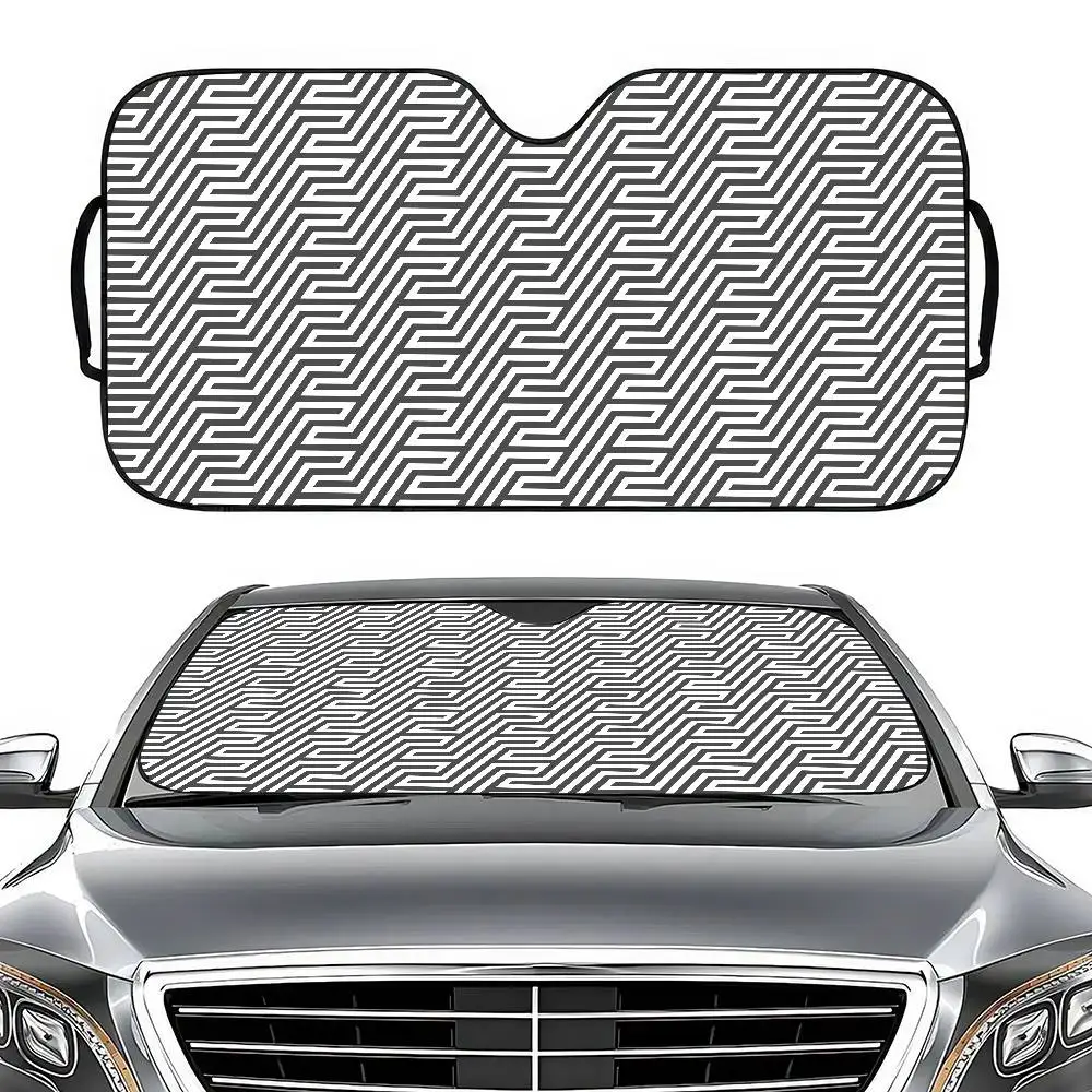 

Geometric Pattern Lines Summer Car Windshield Sunshade - Retractable Umbrella Style, Thermal Insulation, Sunblock