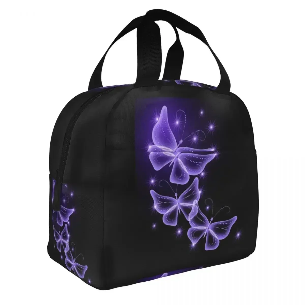 The Purple Butterfly Print Insulated Lunch Bags Resuable Picnic Bags Thermal Cooler Lunch Box Lunch Tote for Woman Work Children