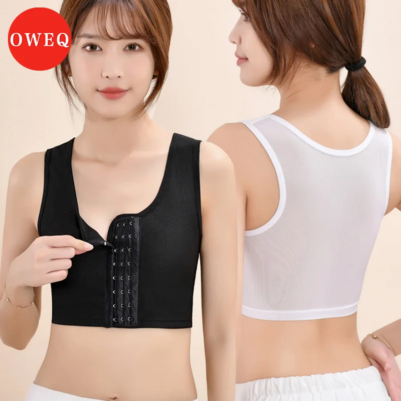 OWEQ Women Chest Binder Breathable Sportwear Trans Crop Top Flat Breast Binder Les Buckle Tomboy Bra Tank Stretch Shaping Corset