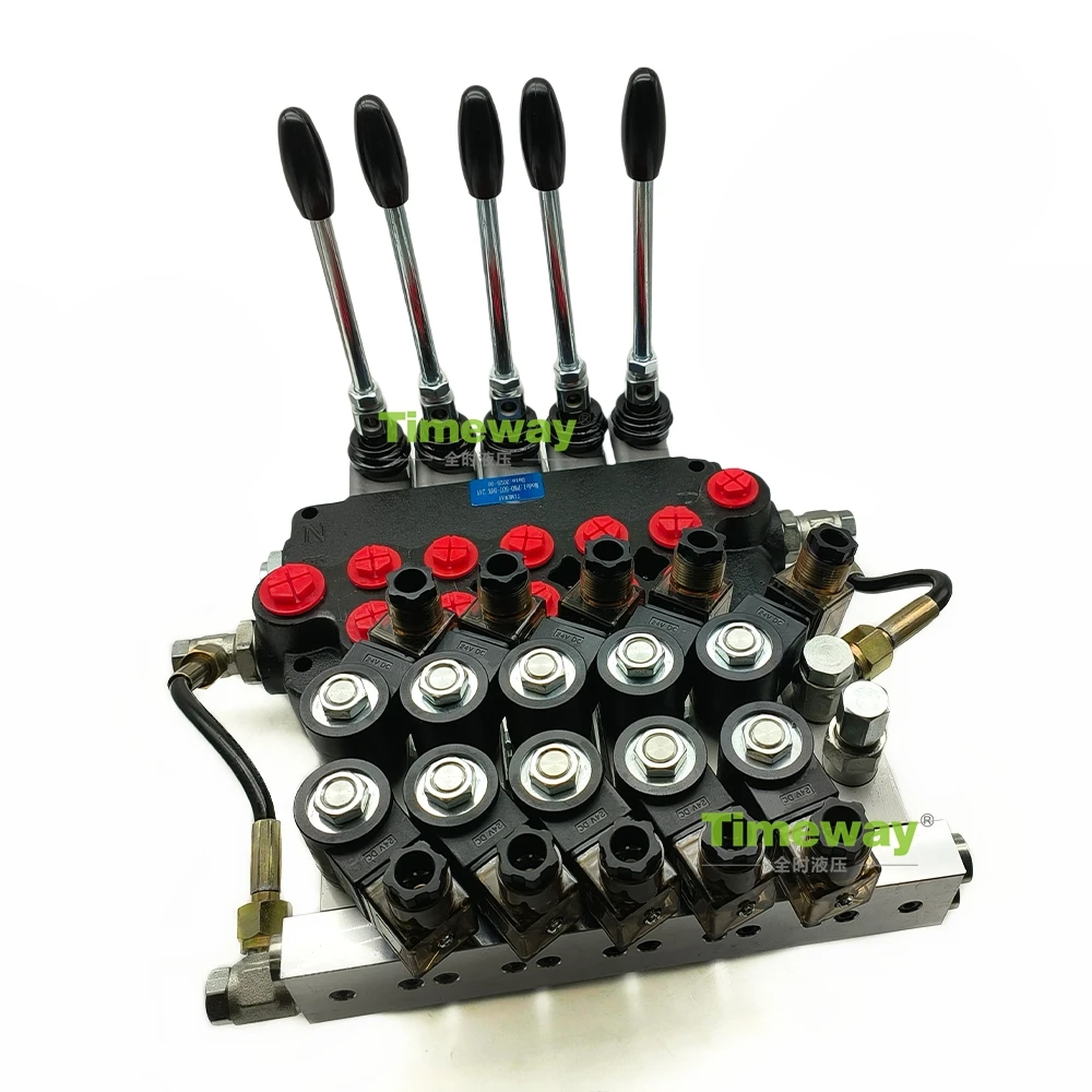P80 Multi-way Valve P80-5 Electric and Hydraulic Control Valve 80LPM Manual Electro-hydraulic Directional Valve 24V