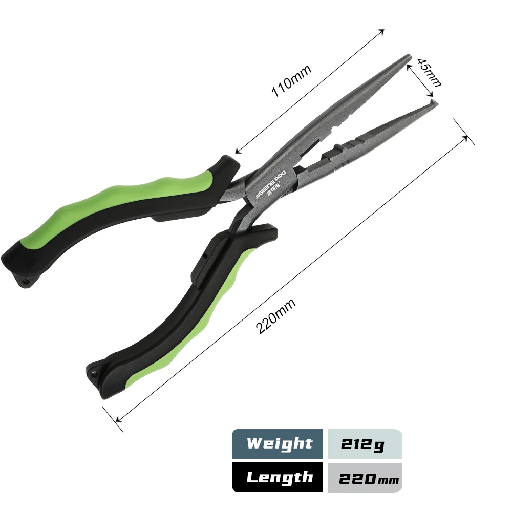 JIGGINGPRO Long Nose Fishing Pliers PTFE Corrosion Resistant Split Ring Opener Line Cutter Ergonomic Grip Saltwater Fishing Tool view 2