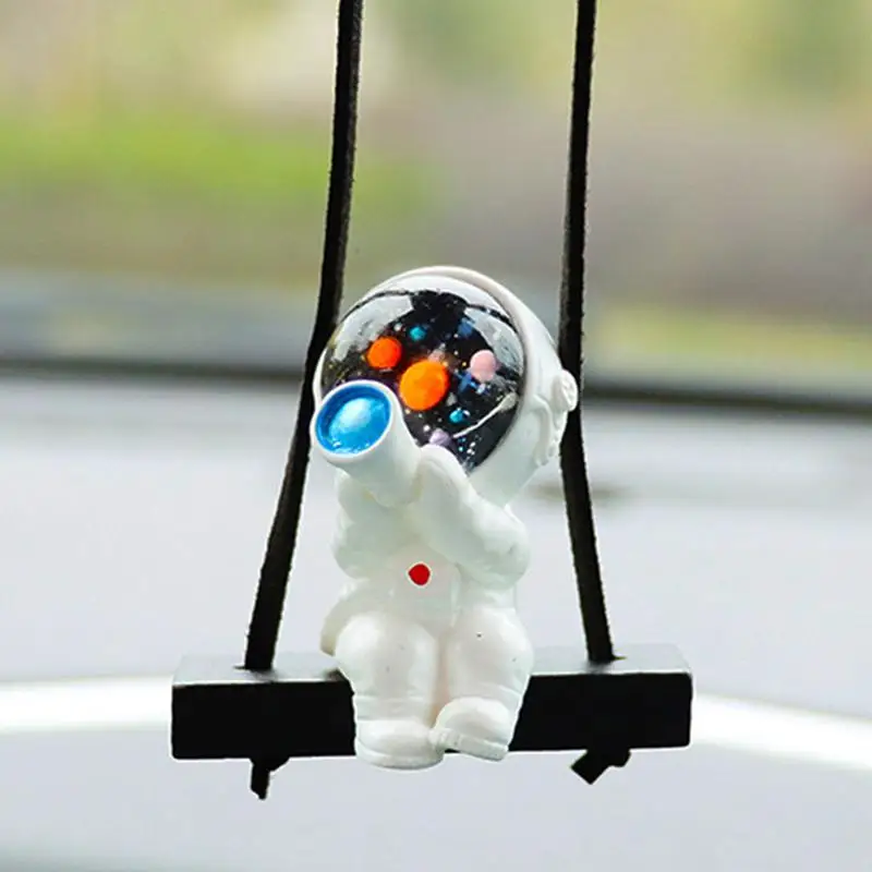 Car Swinging Ornament Holding A Telescope Astronaut Car Rearview Hanger Resin Car Window Pendant Automotive Interior Accessories