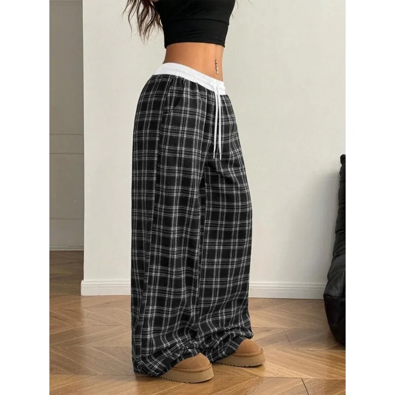 Women's Gingham Plaid Casual Y2K Flannel Pajama Pants Neutral Style Harlan Pants Other Material 100% Spring Collection