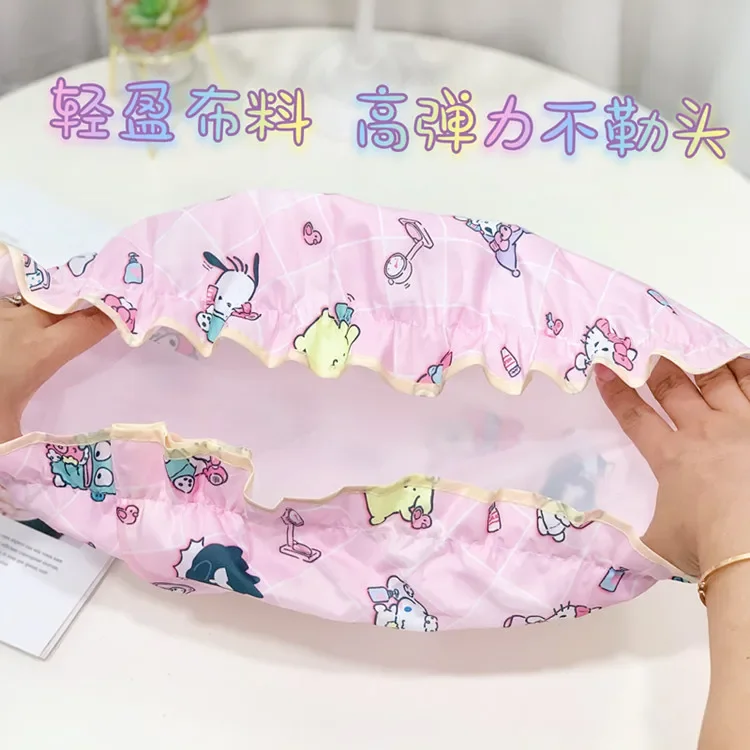 Sanrio Anime Double Layer Shower Cap Hello Kitty Girls Adult Type High Elastic Bath Anti-Wet Hair Kitchen Anti-Oil Fume Care Hat