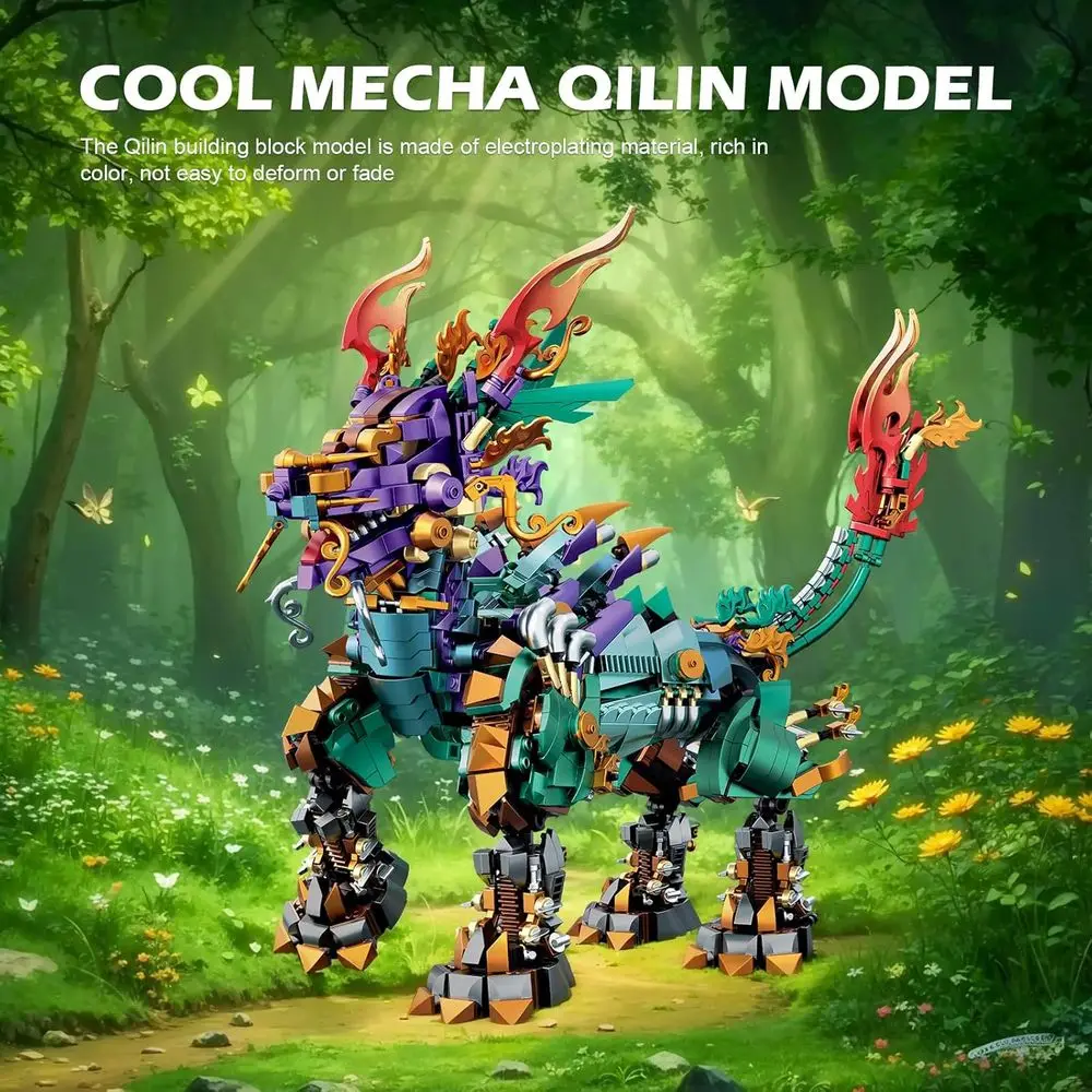 บล็อกตัวต่อยูนิคอร์นเครื่องกลกิริน โชคดี, ชุดของเล่นสะสม 1616 ชิ้นสำหรับผู้ใหญ่, ของขวัญวันเกิดหรือวันอีสเตอร์ที่สมบูรณ์แบบ