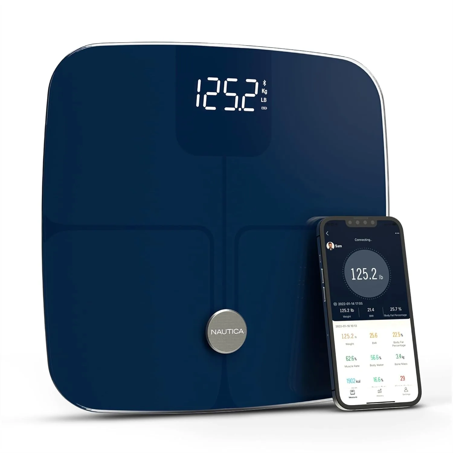 

Smart Body Composition Scale with Bluetooth App - Track BMI, Body Fat, Muscle Mass, 12 Metrics, 440lb Capacity, Hidden LED