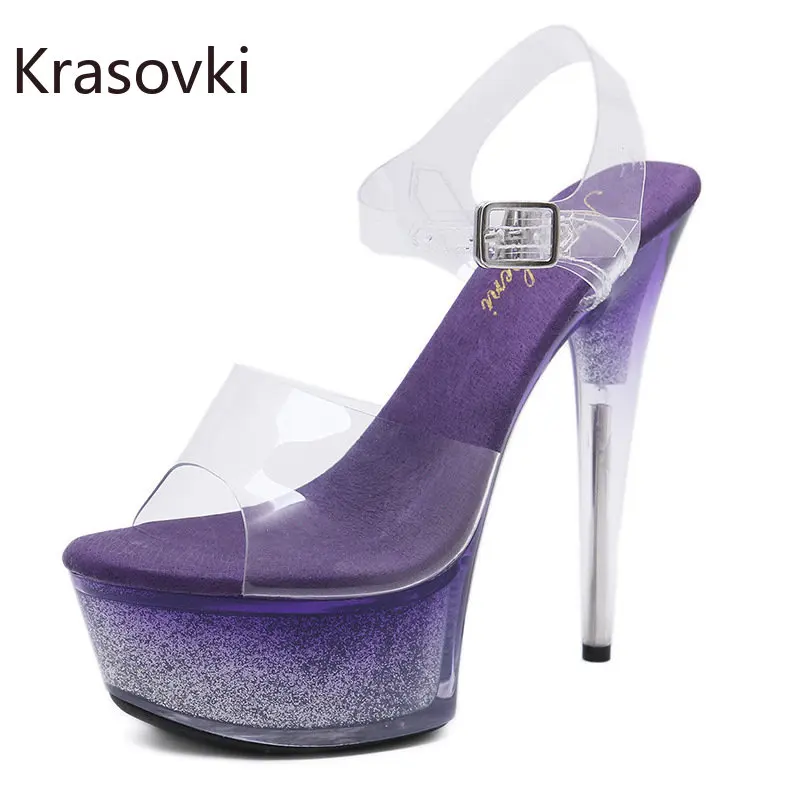 Krasovki 15cm Plastic Synthetic Platform Bling Soled Wedge Shoes Summer Women Roman Gothic Punk Gladiator Sandle Fashion Sexy