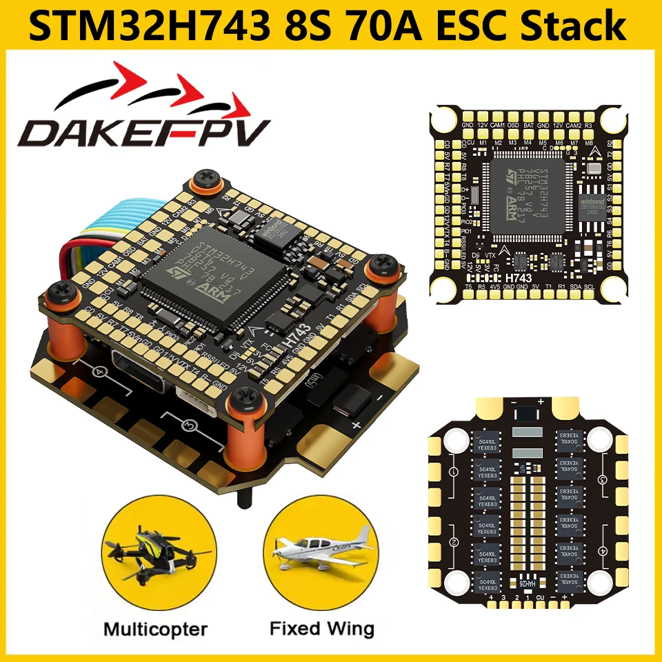 

H743 Flight Controller / H7 V3S Plus FC + 70A 4in1 BLheli_S ESC Stacks 30.5*30.5mm For RC FPV Racer Drone