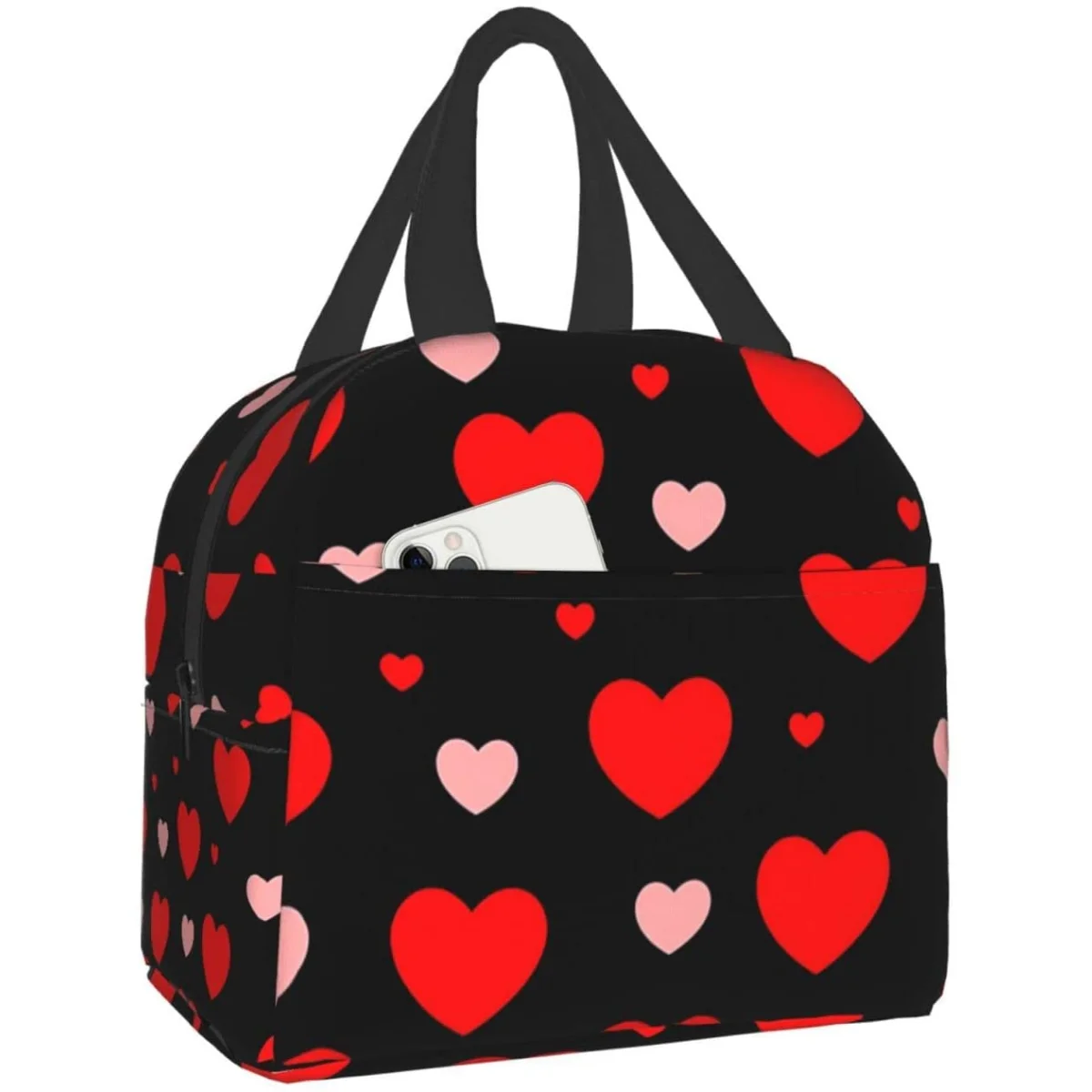 Fiambrera con forma de corazón rosa, fiambrera Bento con aislamiento, bolsa de almuerzo impermeable reutilizable con bolsillo frontal para oficina, Picnic y playa