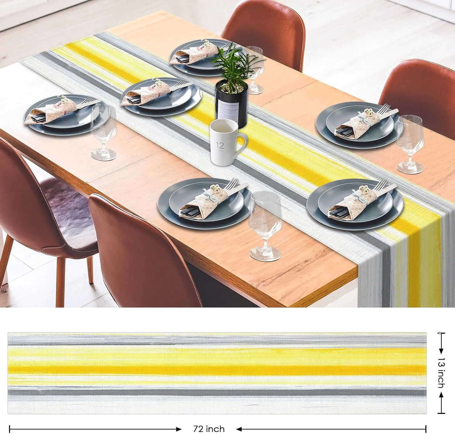 VIKAMA Ground & Band Table Runner, Washable Non-Slip Table Runner for Dining Room Kitchen Holiday