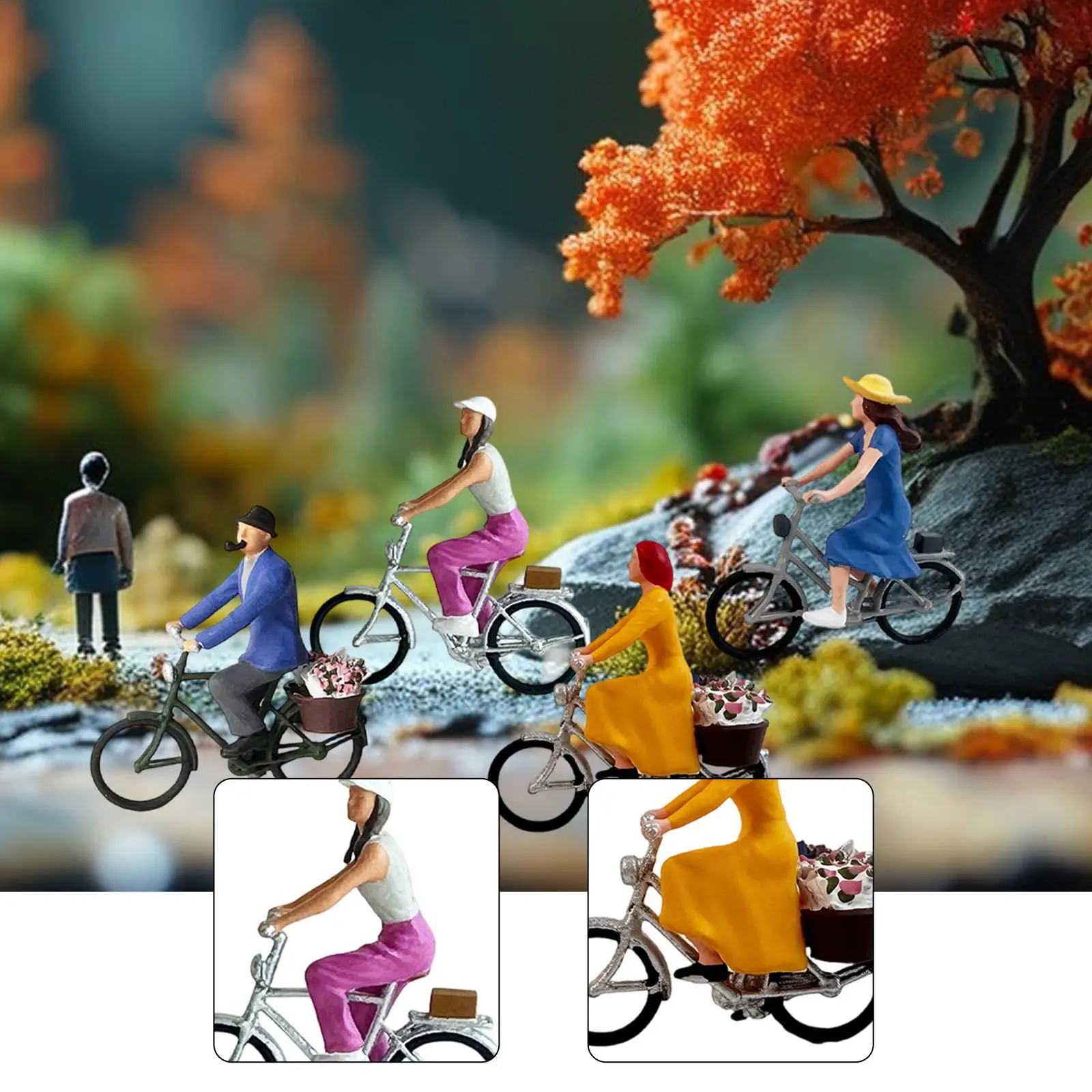 

4x 1/87 Scale Cyclist Figure Stimulated,Sand Table Micro Landscape 1:87 Bike Rider Model Biker Figurine,Miniature Character