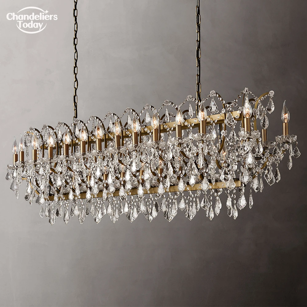 

19th C. Rococo Iron & Crystal Rectangular Chandelier Light Brass Candle Chandelier Lighting LED Modern Light Fixture