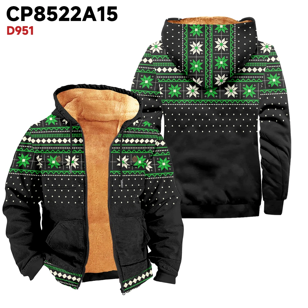 Men\'s winter jacket with fashionable white and green floral print, thick and warm