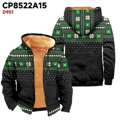 Men's winter jacket with fashionable white and green floral print, thick and warm