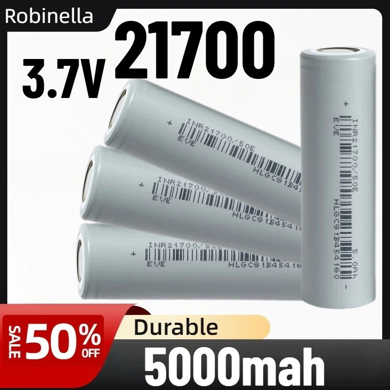 21700 3.7V 5000mAh Ternary Lithium Battery High Discharge Rate for E-bike E-scooter and Electric Vehicles 1-10pcs