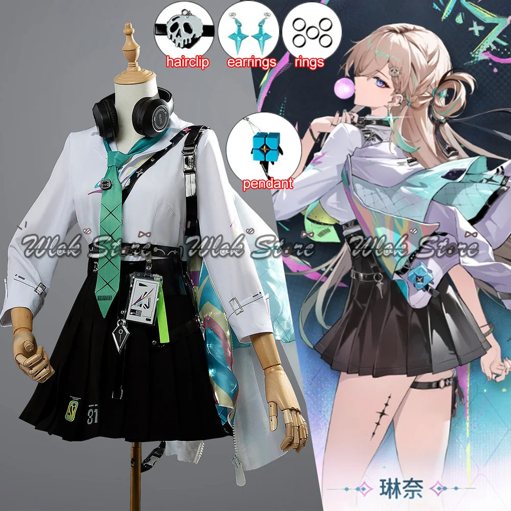 Game Wuthering Waves LYNAE Cosplay Costume Shirt Coat Skirt Set with Hairclip Earrings Women Halloween Carnival Party Outfits