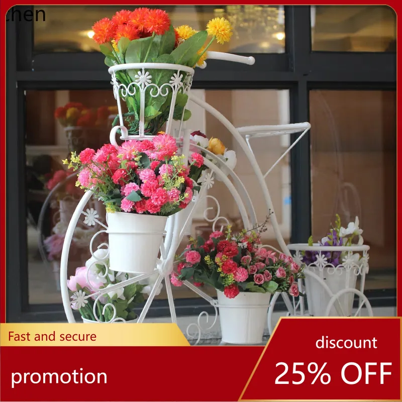 

HXL Iron Bicycle Flower Stand Outdoor Courtyard Small Garden Decorative Shelf