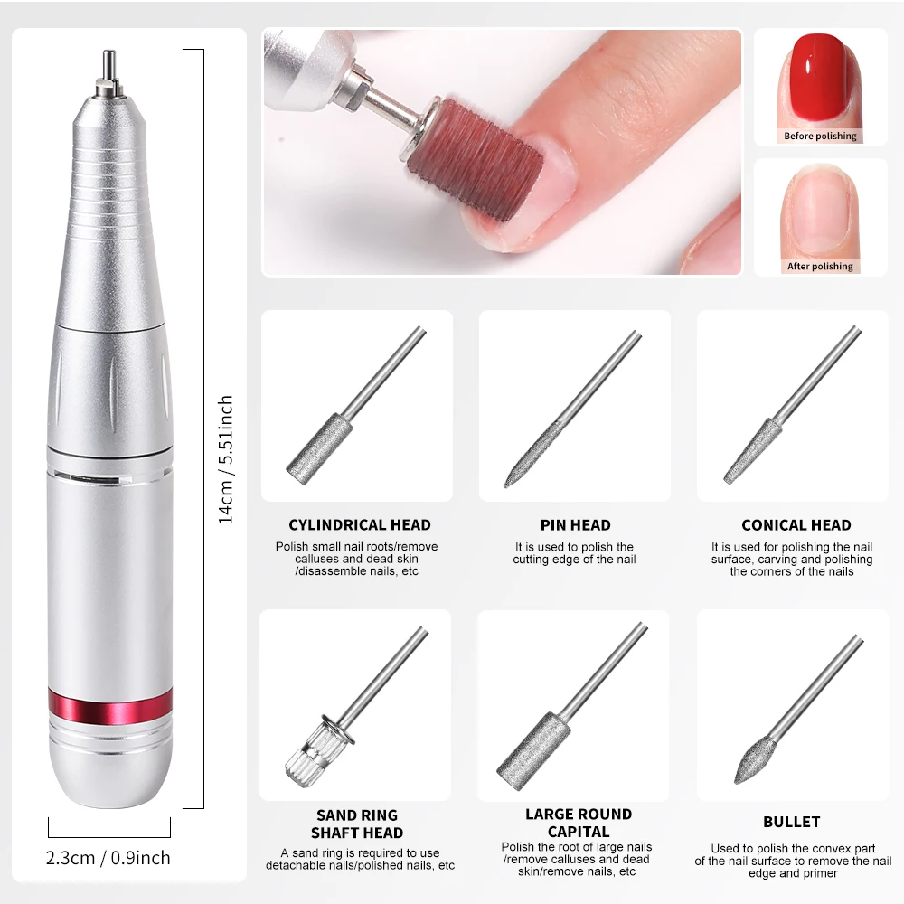 45000RPM Professional Electric Nail Drill Machine Rechargeable Nail File Nails Accessories Gel Nail Polish Sander Low Noise Tool