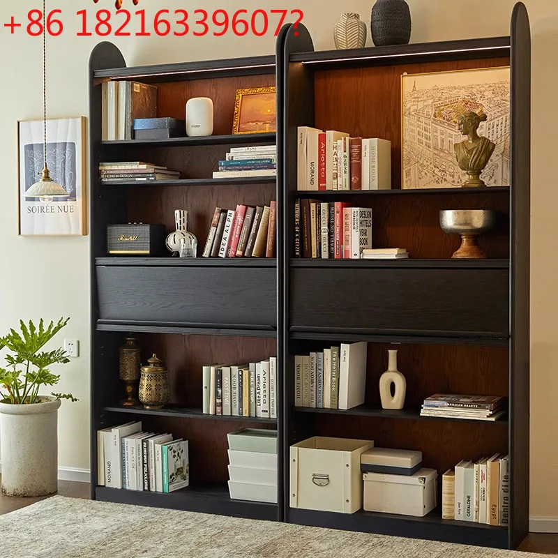 

Круглый книжный шкаф из цельного дерева, черный шкафчик для витрины в американском стиле