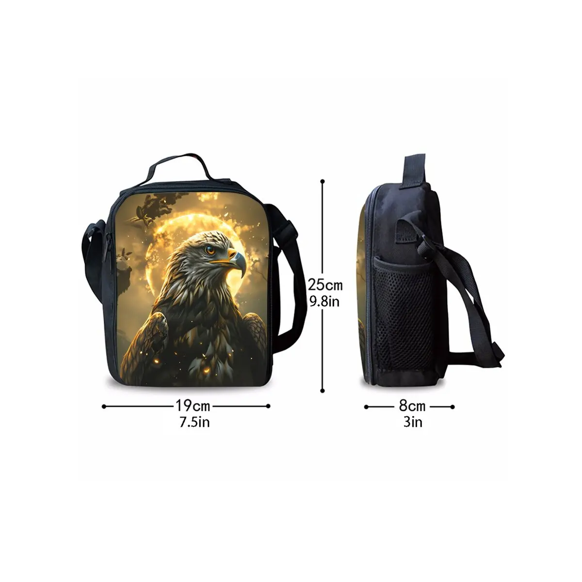 Eagle Print Shoulder Strap Insulated Lunch Bags 2D Cartoon Boy/Girls Picnic Food Preservation Lunch Box Bag Thermal