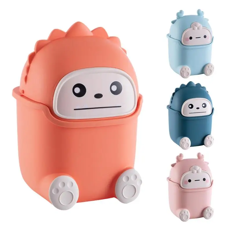 Desktop Garbage Can Lidded Desk Trash Can Cartoon With Lid Waste Bin Storage Organizer For Desk Mini Cute Household Accessories