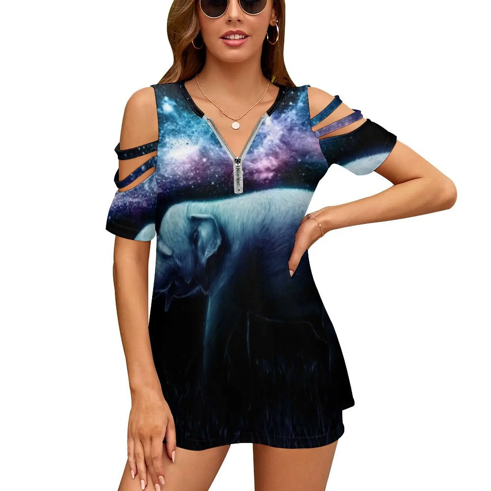 Elephant Splash Fashion Print Women Ladies Girls T-Shirt Harajuku Round Neck Short Sleeve Tops & Tees Elephant Space Stars