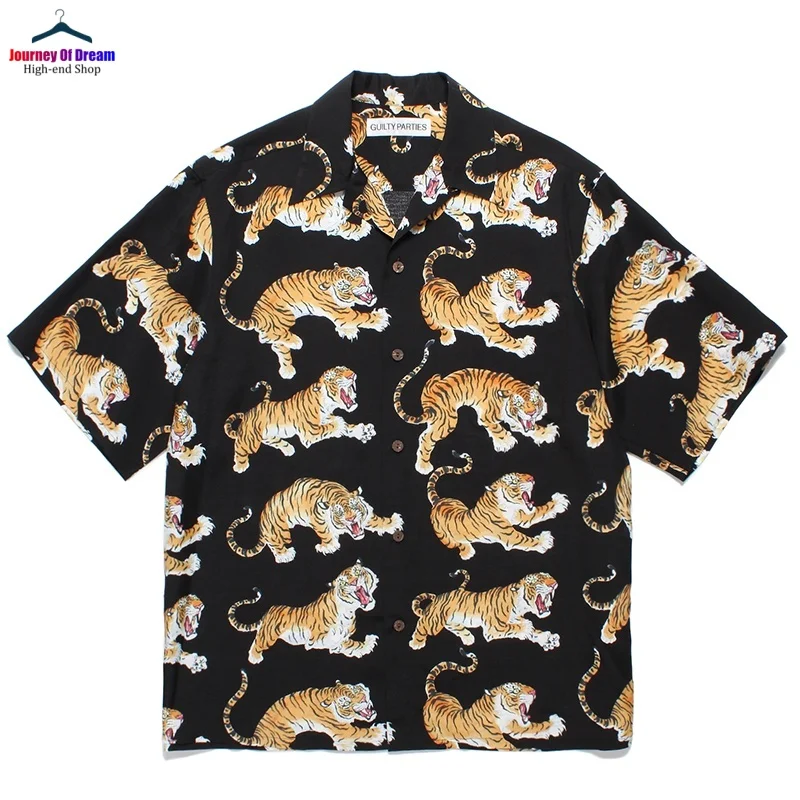 WACKO MARIA Summer Best Quality Vintage Full Print Tiger Hawaii Casual Hip Hop Loose Short Sleeve Shirt Mens Womens Tops