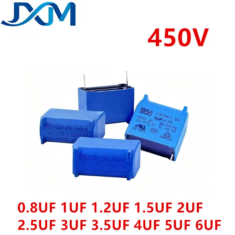 5-10pcs CBB61 450V 0.8UF 1UF 1.2UF 1.5UF 2UF 2.5UF 3UF 3.5UF 4UF 5UF 6UF Starter Capacitor film capacitor Air conditioner inne