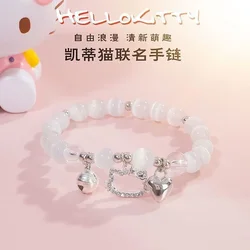 Sanrio-collar de joyería con incrustaciones de ladrillo de perlas de Hello Kitty, pulsera de plata, adorno en forma de corazón de moda, regalo para niña dulce